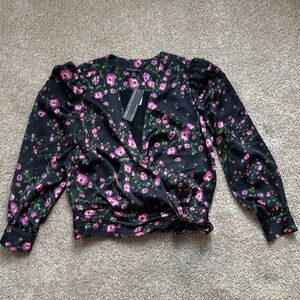 Banana Republic Black and Pink Ruffled Wrap Blouse